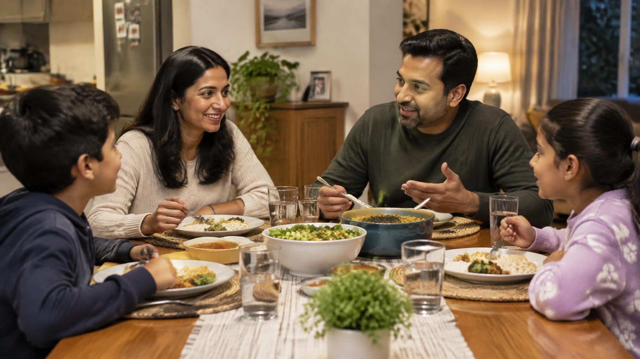family having dinner together