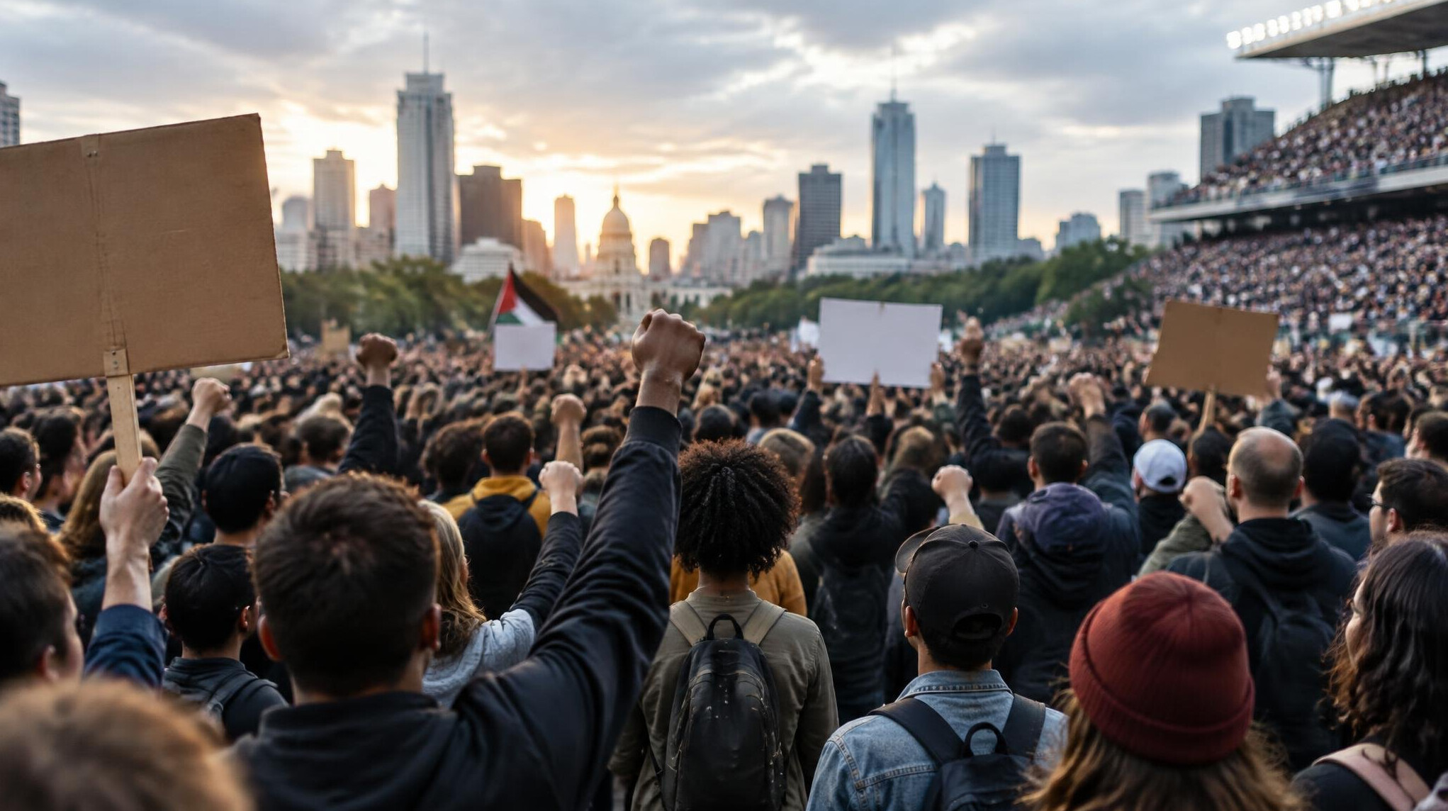 crowd of people protesting