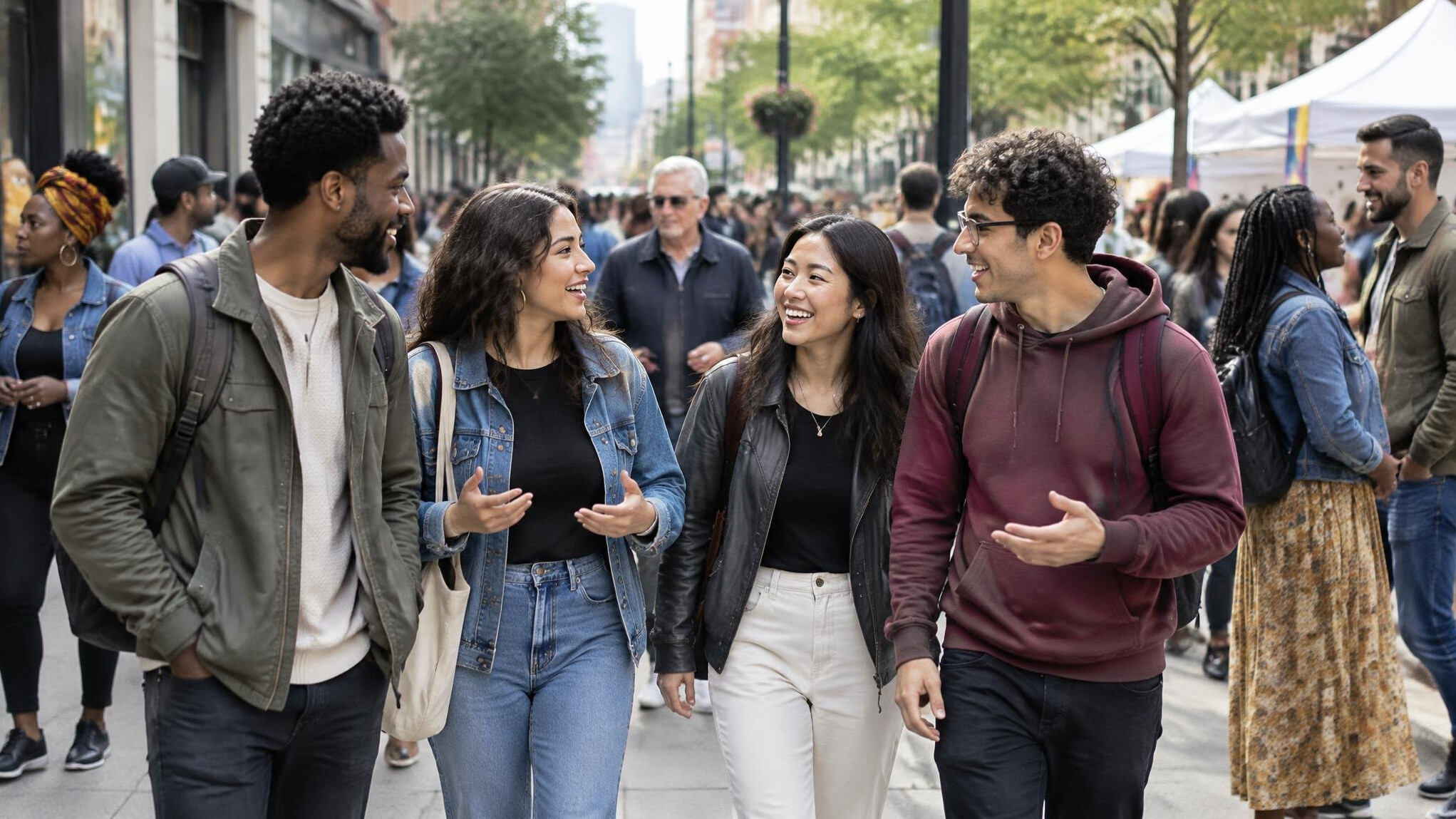 diverse crowd walking